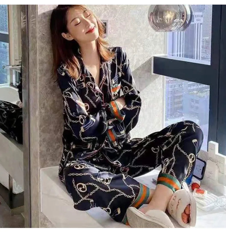 Ice Silk Pajama Lapel Button Cardigan Outfits