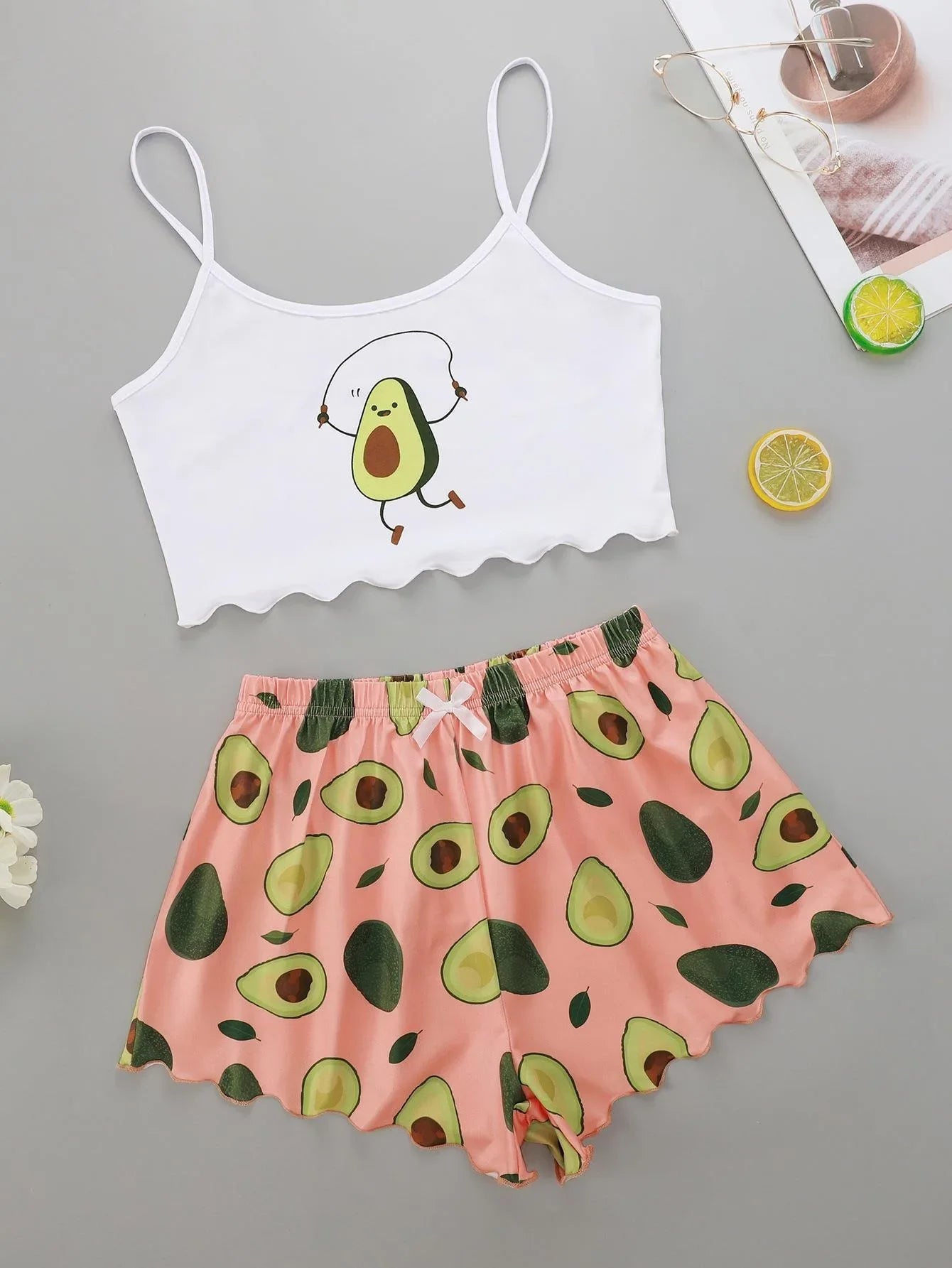 Avocado Pyjama Casual Camisole with Shorts Lingerie Nightie Homewear