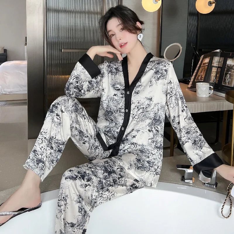 Faux Silk Pyjama Sets Fashion Homewear Luxury