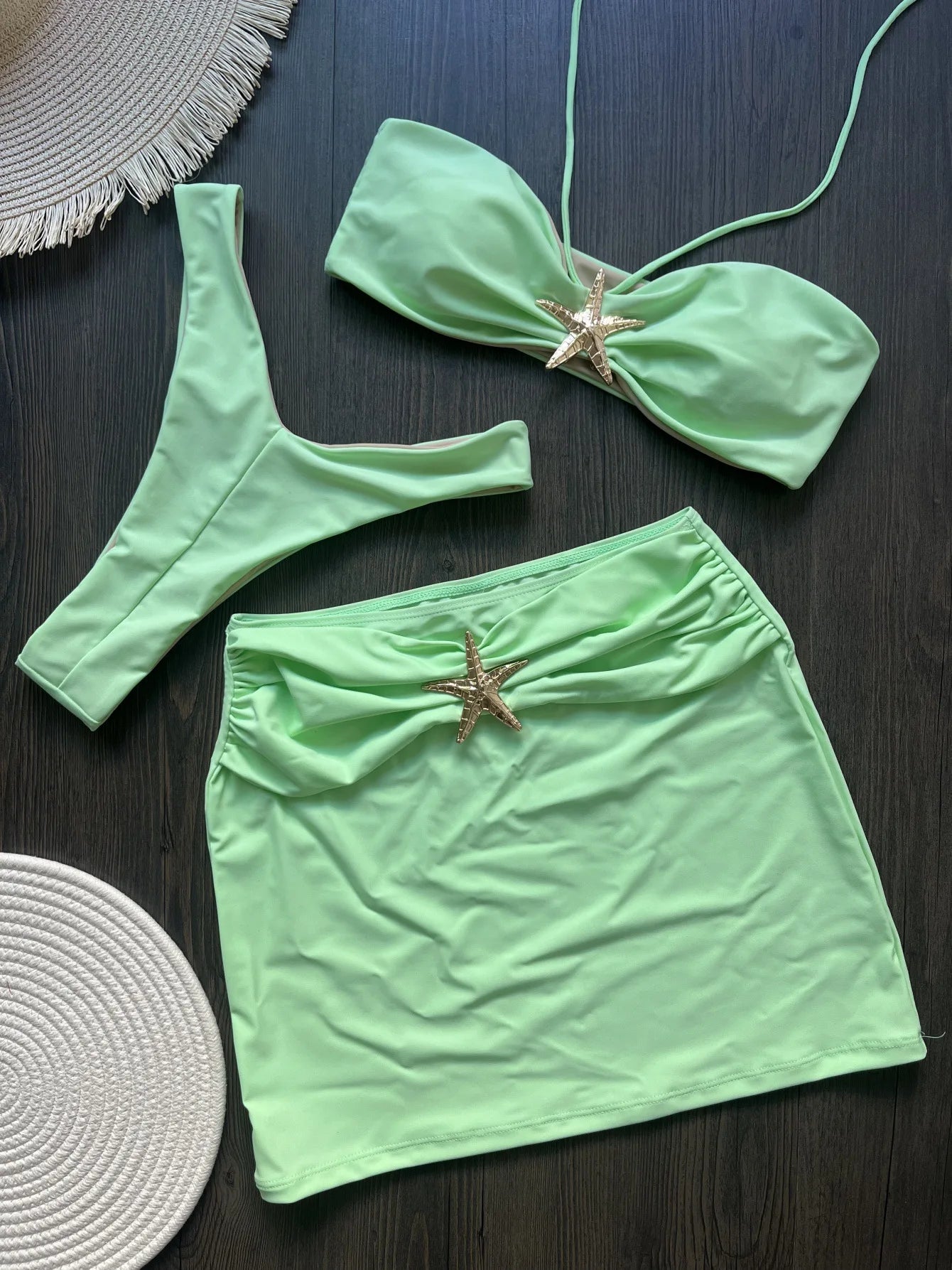 3 Pieces Bikini Shiny Skirt Swimwear Brazil Beachwear