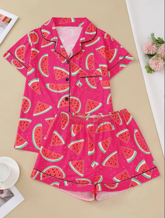 Watermelon pyjamas lapel top and trousers