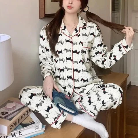 Pyjamas Fashion Long Sleeve Pants High Grade Elegant Heart