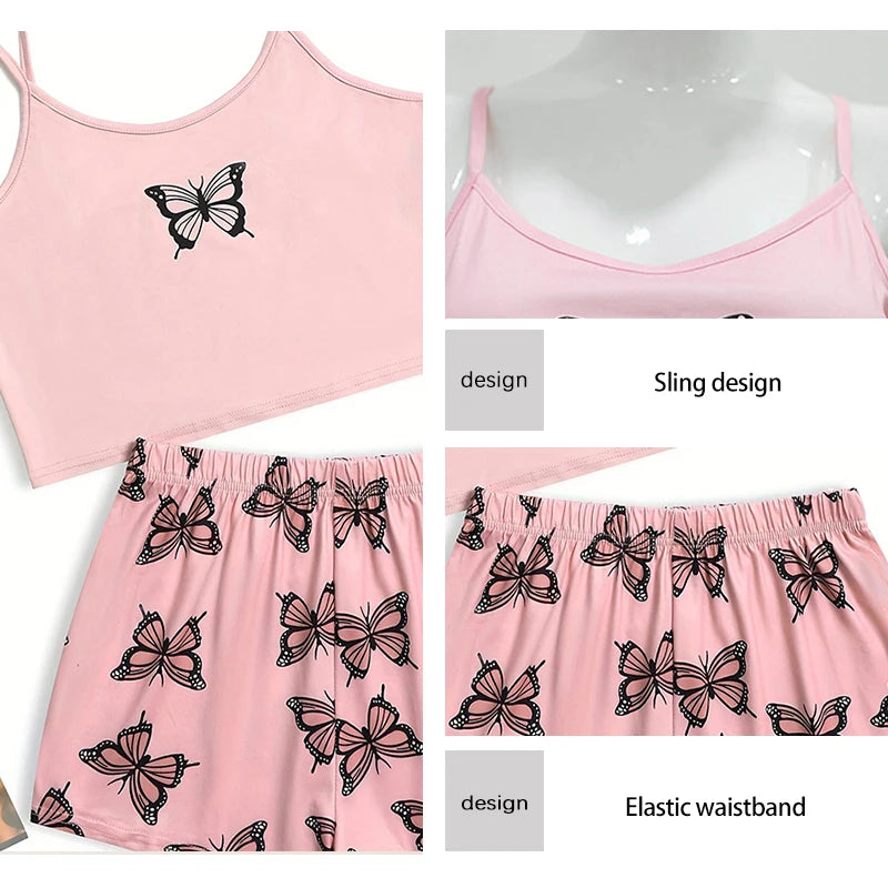 Butterfly Top Paired with Shorts Women's Casual Pyjama
