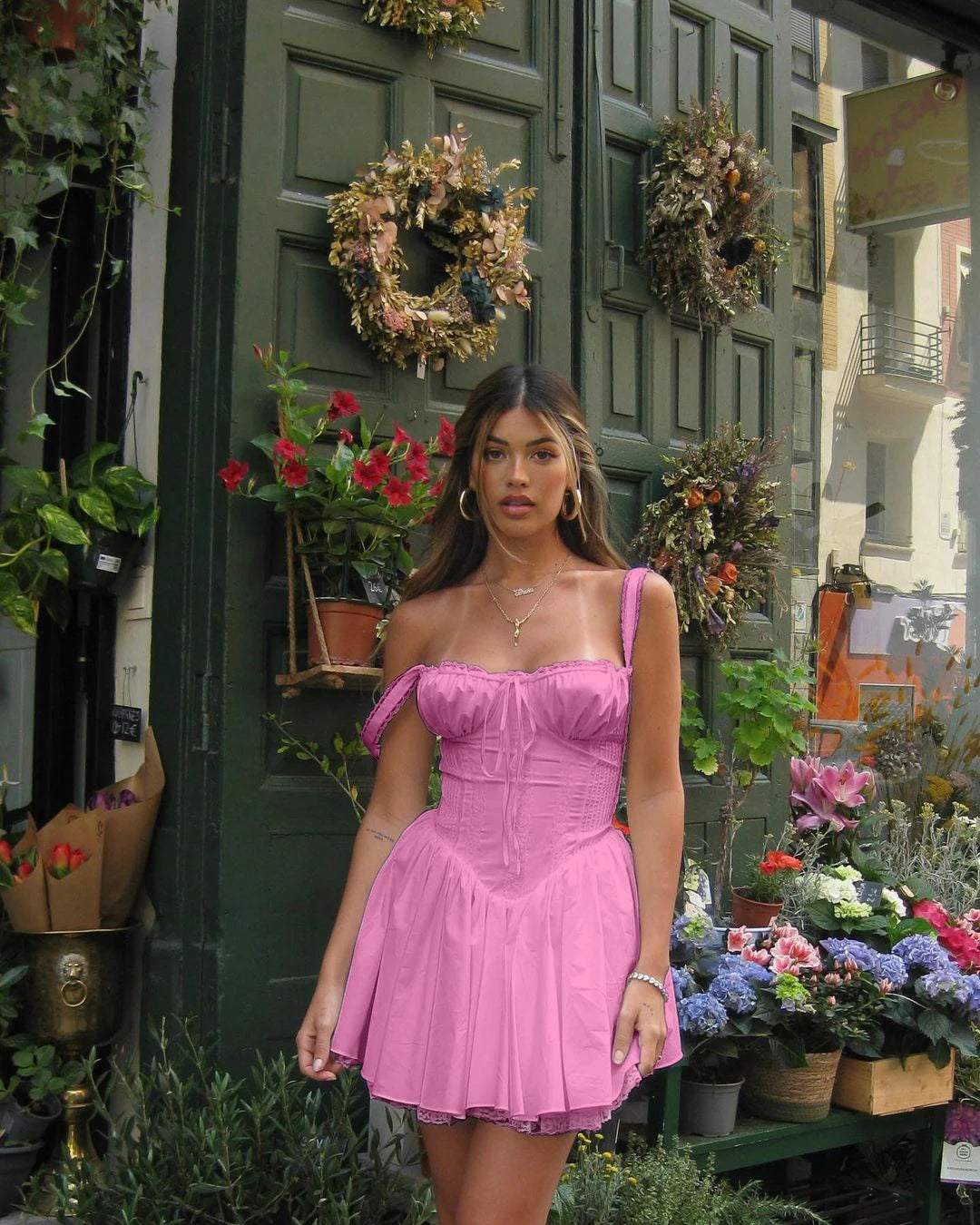 Elegant Lace Floral Patchwork Corset Flowy Party Dress