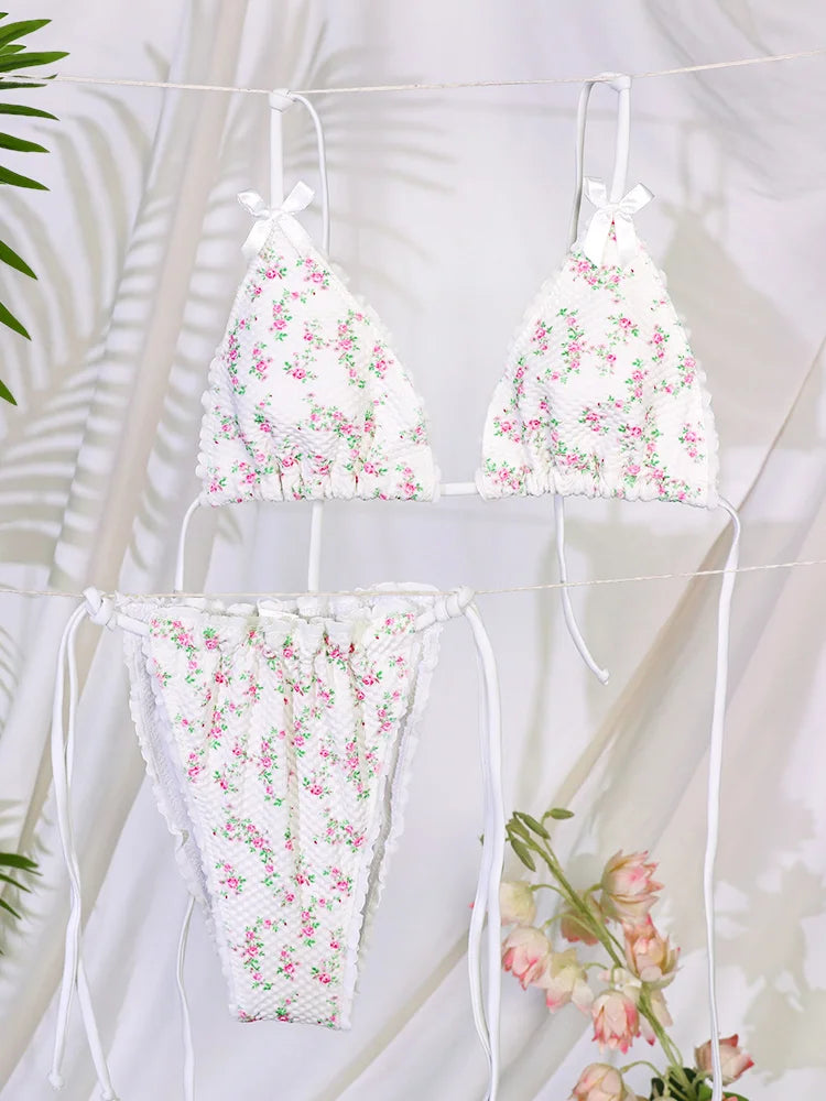 Brown Color Bikinis Bow Swimwear Women'S Summer Swimsuit 2024 Sexy Bikini Set Low Waist Beachwear Push Up Bathing Suits