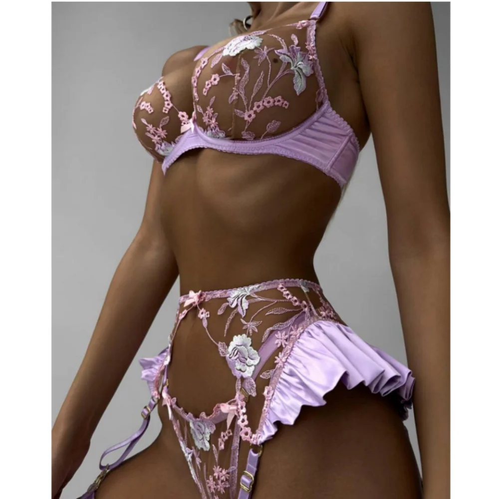 Unlined Floral Embroidery Lingerie Fancy Erotic Outfits