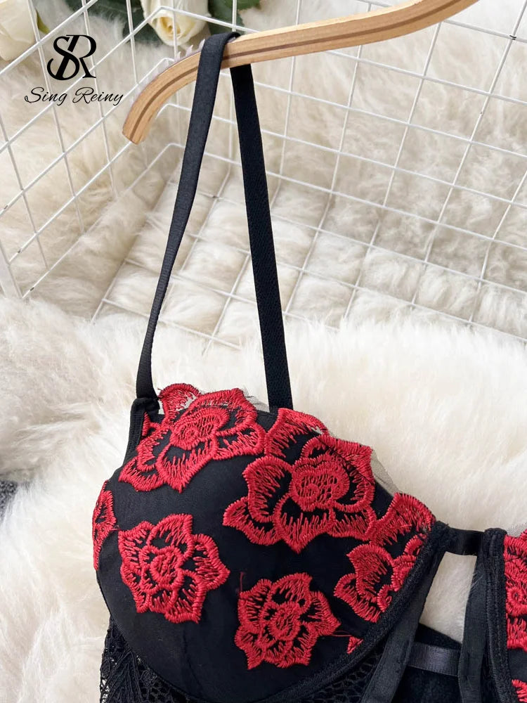 Lingerie Sensual Floral Lace 2 Pieces Suits Backless