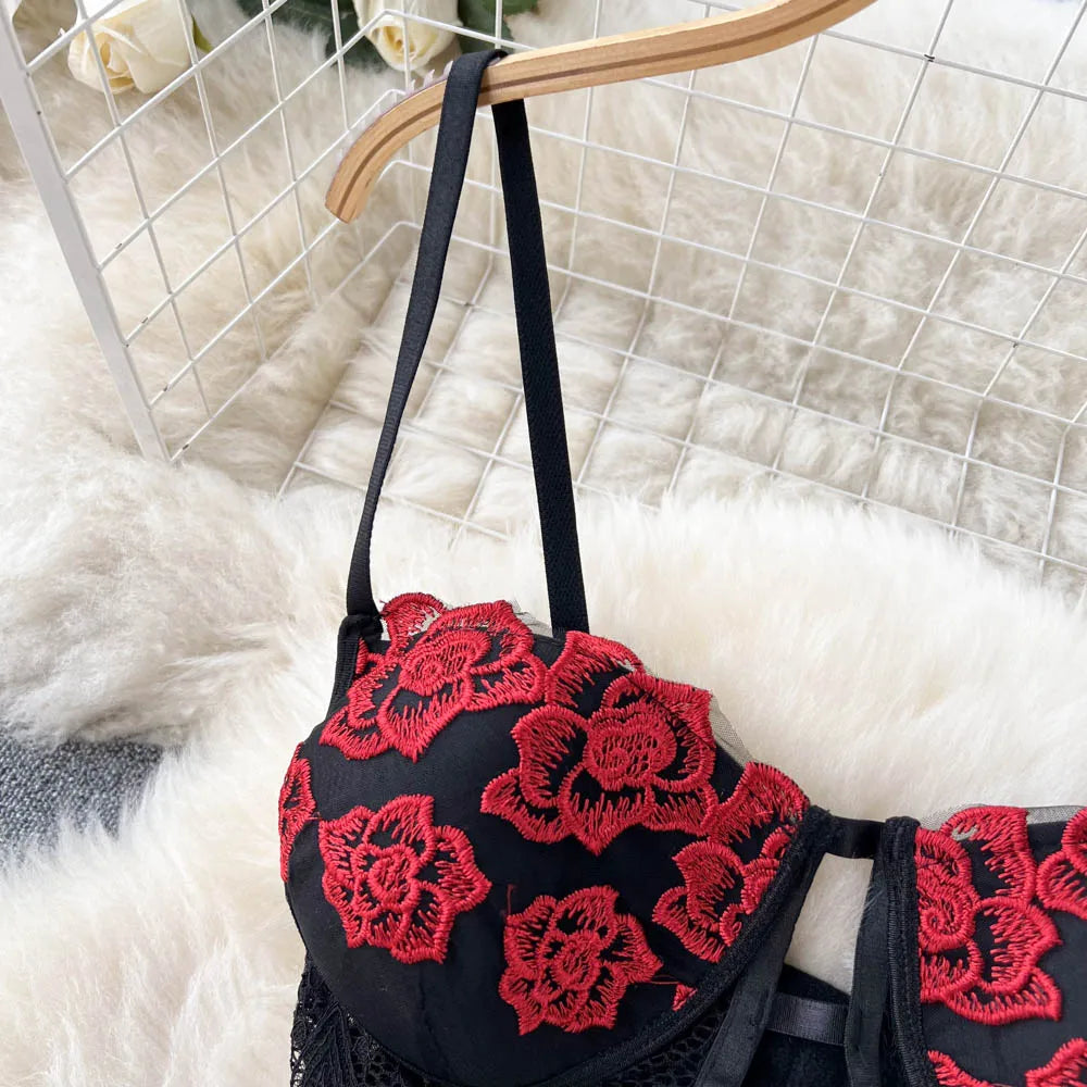 Lingerie Sensual Floral Lace 2 Pieces Suits Backless