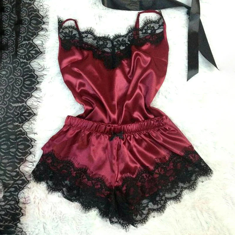 Fashion Nightwear Lace Trim Satin