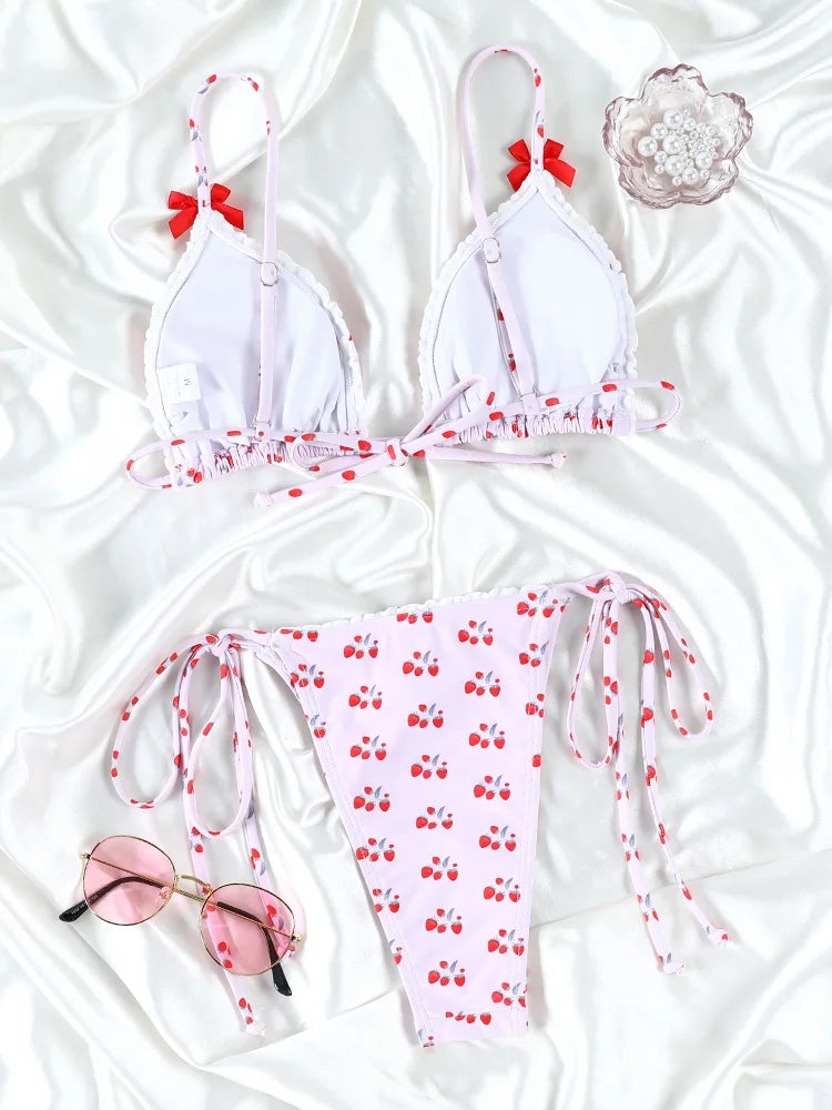 Brown Color Bikinis Bow Swimwear Women'S Summer Swimsuit 2024 Sexy Bikini Set Low Waist Beachwear Push Up Bathing Suits