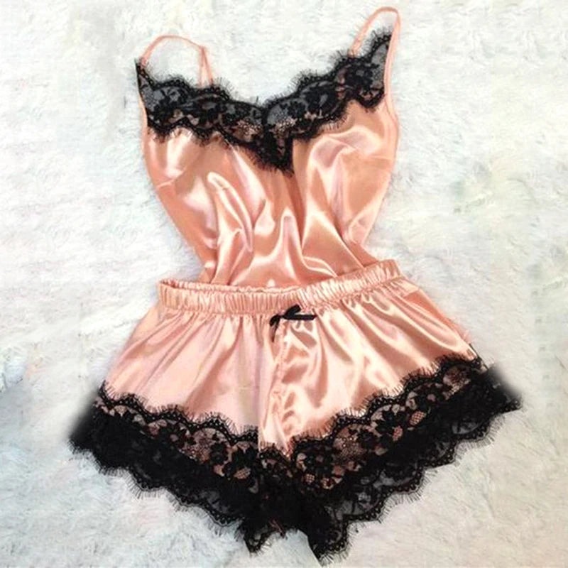 Fashion Nightwear Lace Trim Satin