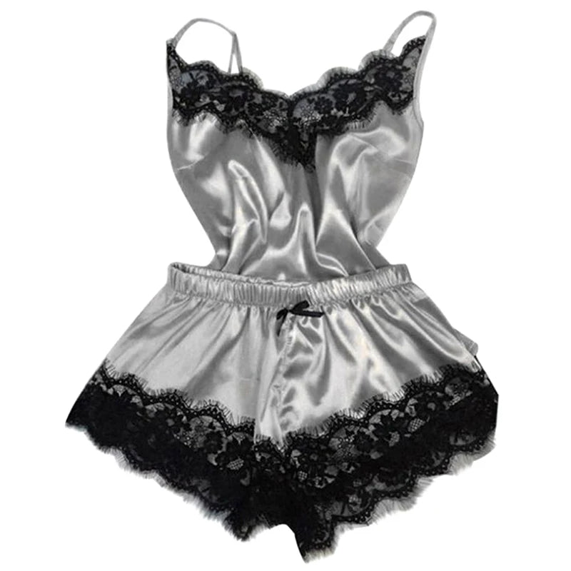 Fashion Nightwear Lace Trim Satin