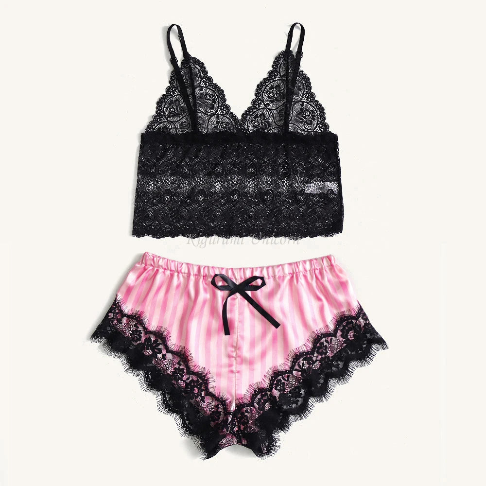 Pink Stripe Robe and Pajamas Satin