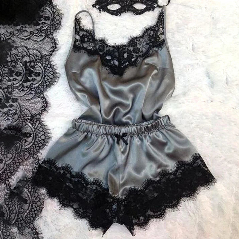 Fashion Nightwear Lace Trim Satin