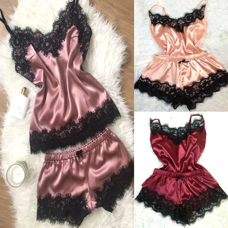 Fashion Nightwear Lace Trim Satin