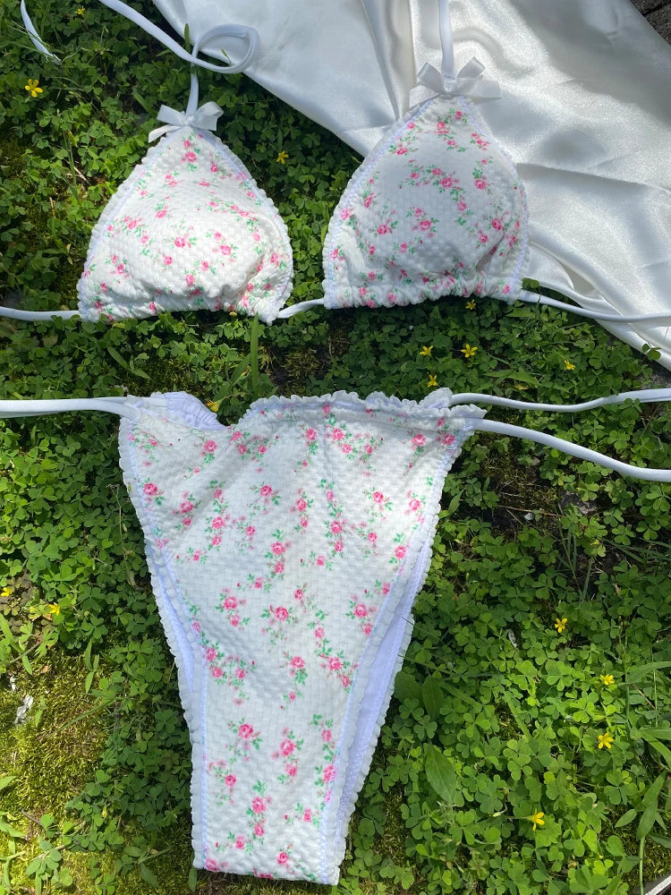 Brown Color Bikinis Bow Swimwear Women'S Summer Swimsuit 2024 Sexy Bikini Set Low Waist Beachwear Push Up Bathing Suits