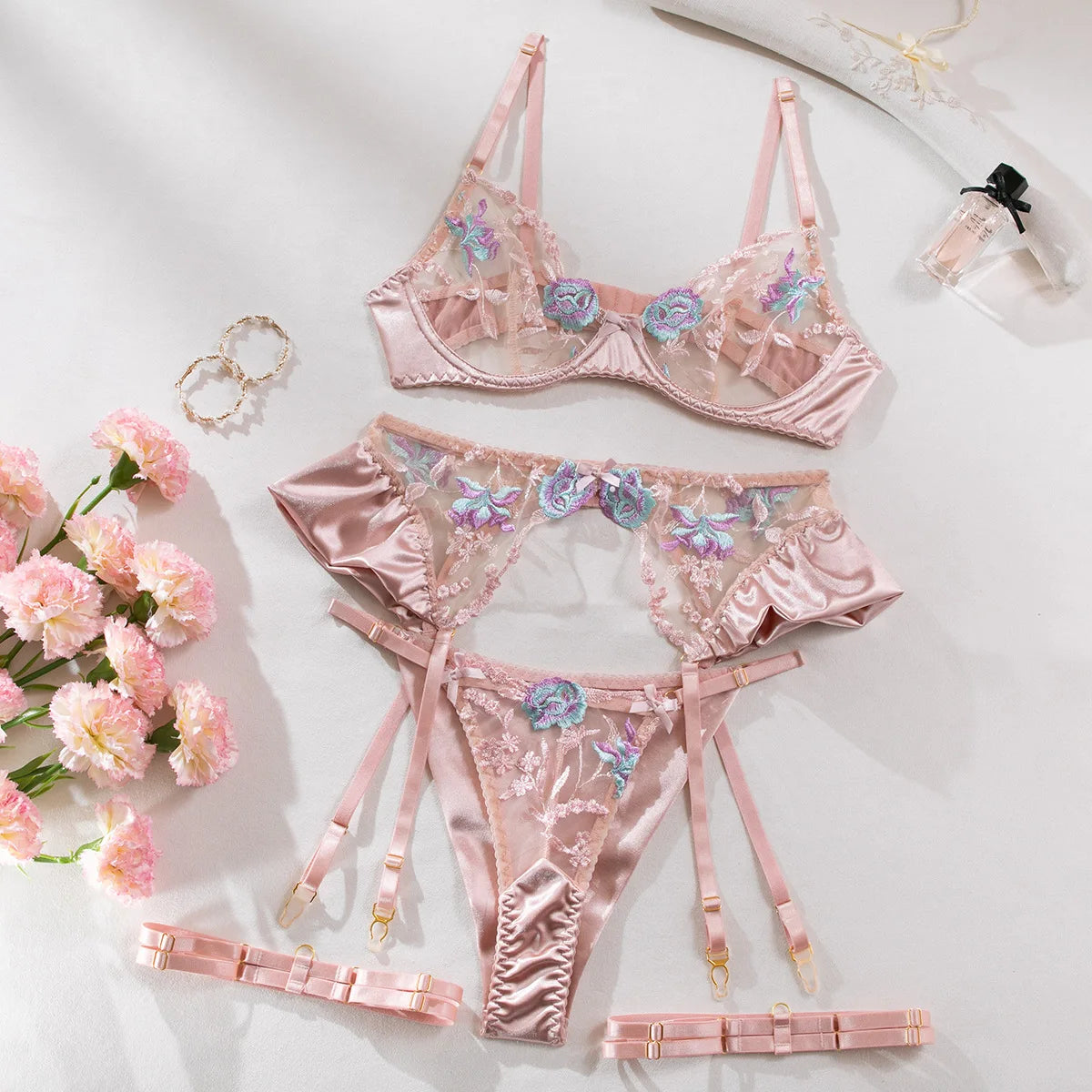 Unlined Floral Embroidery Lingerie Fancy Erotic Outfits
